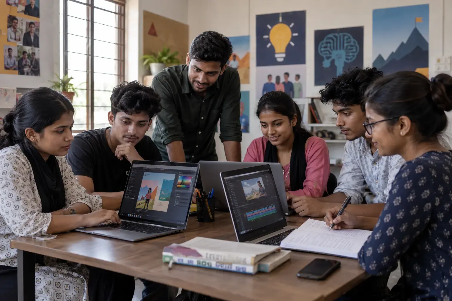 Indian senior-school and college youth learning design, video editing, social-media planning and portfolio creation