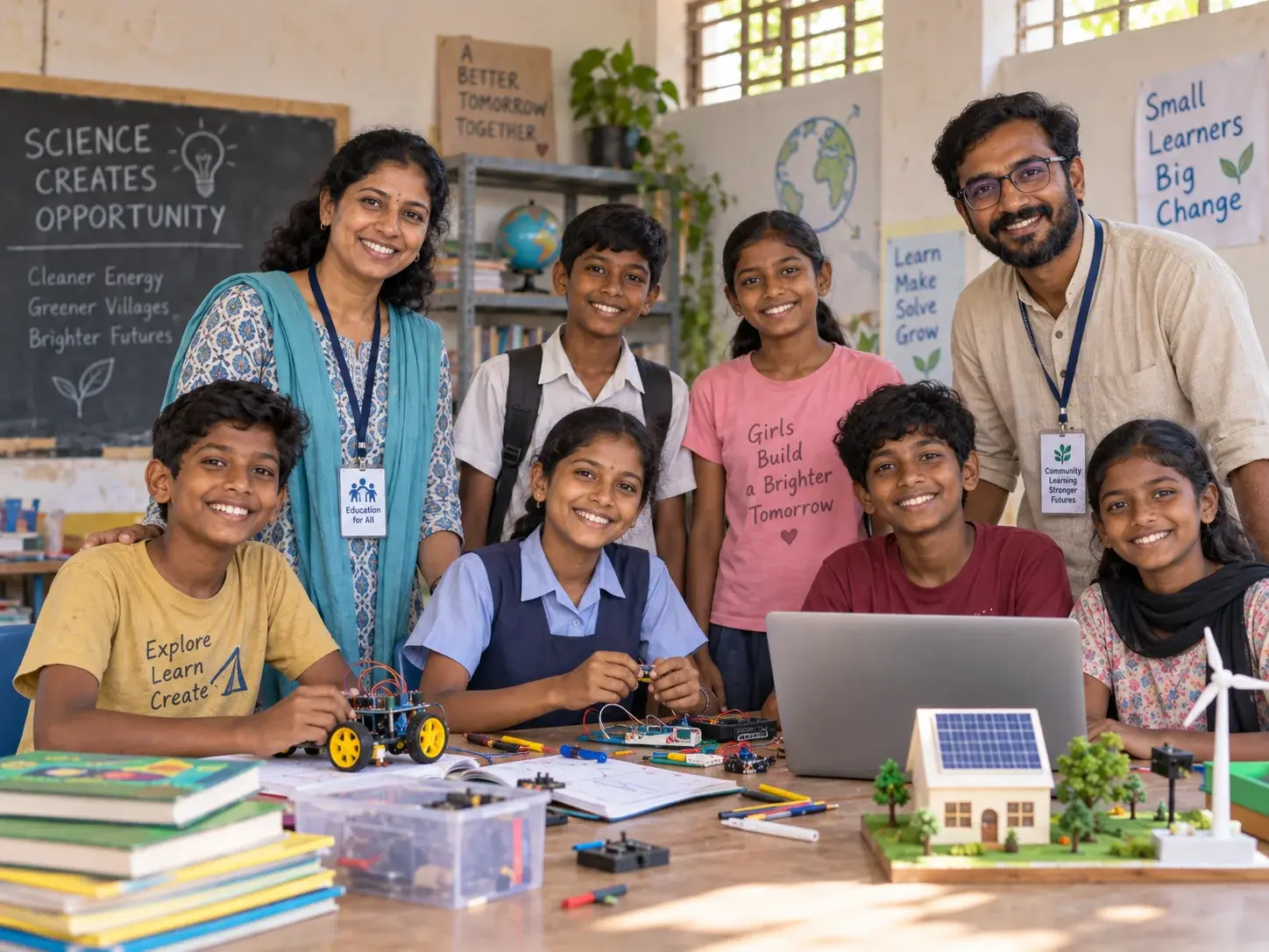 Students building and displaying a hands-on STEM project